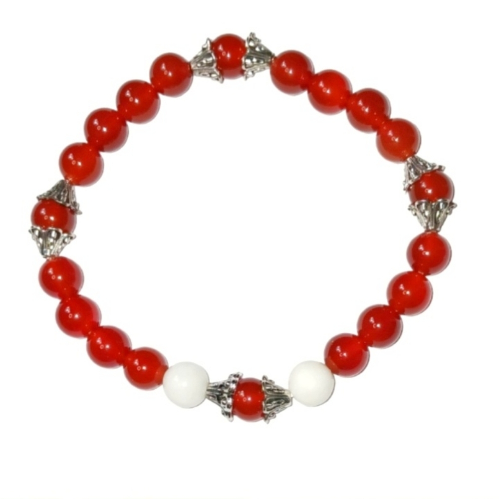 Red Agate & Jasper Crystal Beaded Stretch Bracelet Y2K 00s Soft Goth Bold Boho